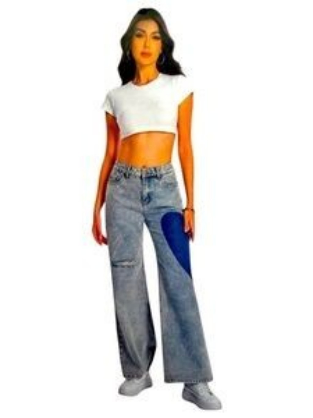 Telepatia Retro Y2k Medium Wash Heart Buttoned Patch Pockets Bootcut Jeans 9